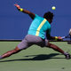 Gael Monfils, of France, returns a shot from Jeremy Chardy, of France, during the first round of the U.S. Open tennis tournament, Wednesday, Aug. 30, 2017, in New York. (AP Photo/Seth Wenig)